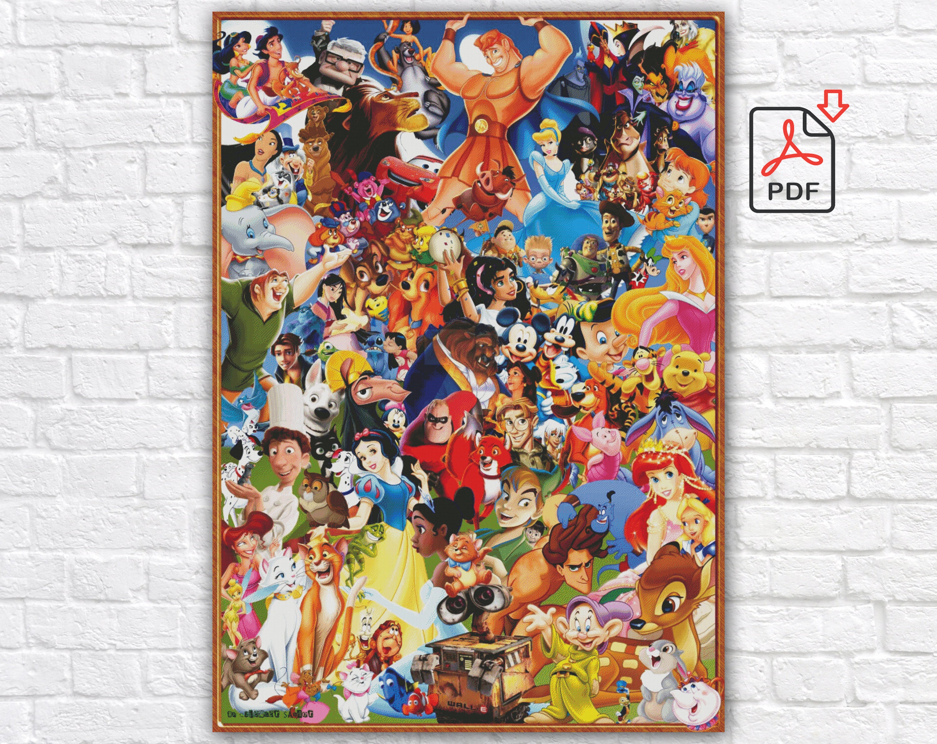 Cartoon Characters Cross Stitch Pattern / Princess Cross Stitch Pattern / Mickey Mouse Cartoon Cross Stitch Chart / Printable PDF Chart