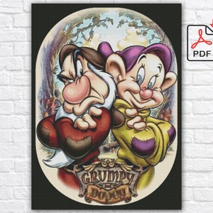 Grincheux et stupide motif de point de croix / Blanche-Neige et 7 nains PDF numérique grille de point de croix / Grille de point de croix dessin animé / PDF imprimable