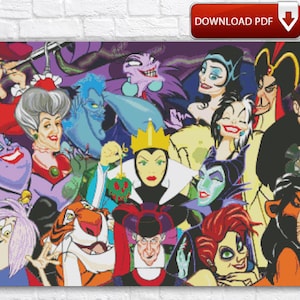 Villains Cross Stitch Pattern / Cartoon Villains Cross Stitch Chart / Ursula PDF Cross Stitch Chart / Evil Queen Cross Stitch / Instant PDF