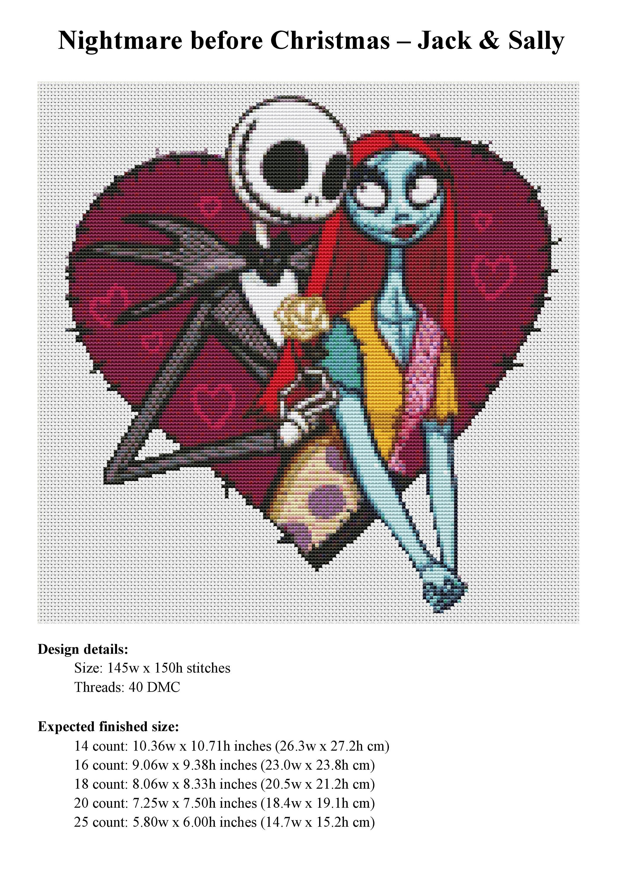 The Nightmare Before Christmas ピンバッチアート Nightmare Before Christmas Cross Stitch Pattern / Jack And S