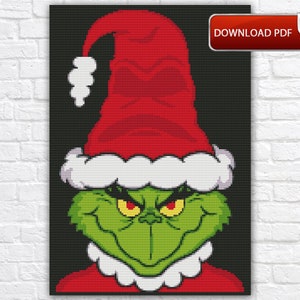 Grinch Counted Cross Stitch Pattern / Christmas PDF Cross Stitch Chart / New Year Cross Stitch Pattern / Christmas Grinch Instant PDF Chart