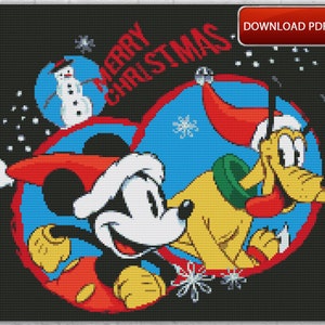 Mickey Mouse Cross Stitch Pattern / Christmas Cross Stitch Pattern / Cartoon Cross Stitch PDF Pattern / New Year Holiday Instant PDF Chart