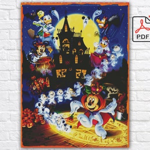 Halloween Cross Stitch Pattern / Mickey Mouse Cross Stitch Pattern / Cartoon Characters Cross Stitch PDF / Halloween Night Instant Chart