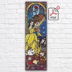 Beauty And The Beast Cross Stitch Pattern / Cartoon Cross Stitch Pattern / Princess Belle Stained Glass Cross Stitch Pattern / Instant Chart