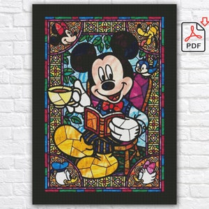 Mickey Mouse Cross Stitch Pattern / Cartoon Cross Stitch Pattern / Mickey Stained Glass Cross Stitch Chart / Instant Printable PDF Chart