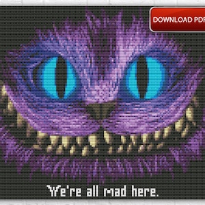 Alice In Wonderland Cross Stitch Pattern / Cheshire Cat Cross Stitch Pattern / Cartoon Cross Stitch Pattern / Instant Printable PDF Chart
