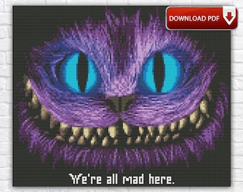 Alice In Wonderland Cross Stitch Pattern / Cheshire Cat Cross Stitch Pattern / Cartoon Cross Stitch Pattern / Instant Printable PDF Chart