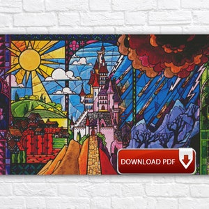 Patrón de punto de cruz de vitral de castillo / Gráfico de punto de cruz contado del reino en PDF / Patrón de punto de cruz de dibujos animados lindo / Gráfico en PDF imprimible