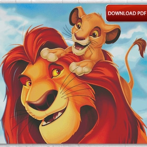 Lion King Cross Stitch Pattern / Simba Cross Stitch Pattern / Mufasa Cross Stitch Pattern / Cartoon Instant Printable PDF Chart / Digital