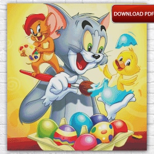 Tom And Jerry Cross Stitch Pattern / Cartoon Cross Stitch Pattern / Mickey Mouse Cross Stitch Pattern / Easter Cross Stitch PDF Pattern