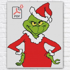 Grinch Face Cross Stitch Pattern / Grinch Embroidery Pattern / Christmas Cross Stitch DIY Gift / Christmas Grinch Design / Instant Download
