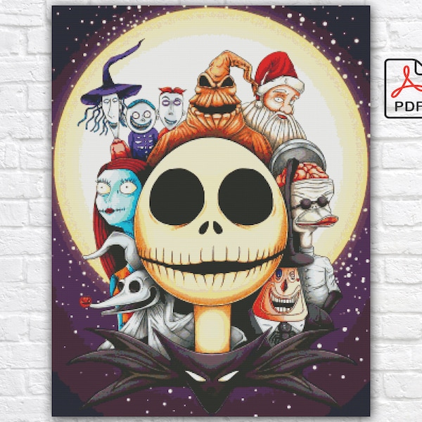 Nightmare Before Christmas Cross Stitch Pattern / Halloween Cross Stitch Pattern / Jack And Sally Cross Stitch Pattern / Counted PDF Chart