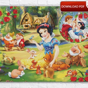 Patrón de punto de cruz de Blancanieves y los 7 enanitos / Patrón de punto de cruz de dibujos animados / Patrón de punto de cruz de princesa / Gráfico de punto de cruz de Blancanieves