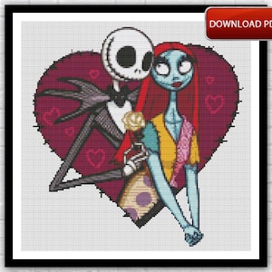 Jack And Sally Cross Stitch Pattern / Nightmare Before Christmas Cross Stitch Pattern / Halloween Cross Stitch Pattern / Counted PDF Chart