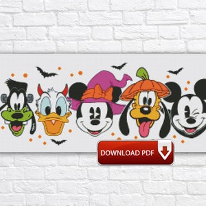 Halloween Cross Stitch Pattern / Mickey Mouse Cross Stitch Pattern / Cartoon Cross Stitch Pattern / Minnie Mouse Instant Printable PDF Chart