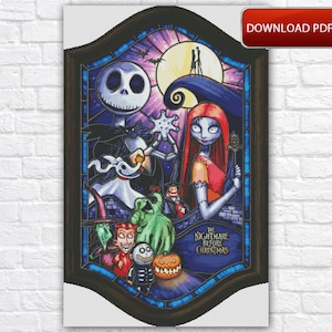 Noël L'Étrange Noël de Dieu : motif point de croix Halloween, motif point de croix Jack et Sally, grille PDF numérique