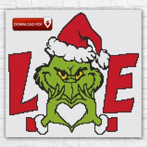 Grinch Cross Stitch Pattern / Christmas Cross Stitch Pattern / New Year Holiday Cross Stitch Pattern / Christmas Grinch Printable PDF Chart