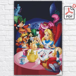 Alice In Wonderland Cross Stitch Pattern / Princess Cross Stitch Pattern / Cheshire Cat Cross Stitch Pattern / Mad Hatter Cross Stitch Chart