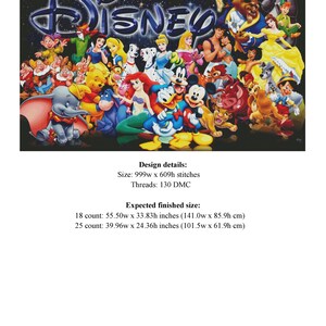 Cartoon Characters Cross Stitch Pattern / Large Cross Stitch PDF Chart / Mickey Mouse Cross Stitch Pattern / Cartoon Printable PDF Chart image 4