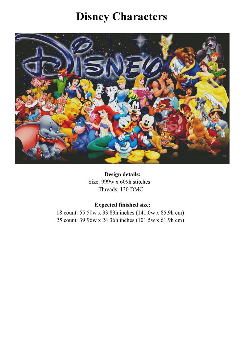 Cartoon Characters Cross Stitch Pattern / Large Cross Stitch PDF Chart / Mickey Mouse Cross Stitch Pattern / Cartoon Printable PDF Chart image 4