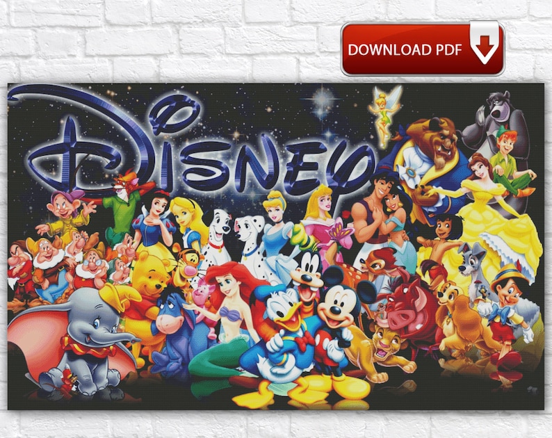 Cartoon Characters Cross Stitch Pattern / Large Cross Stitch PDF Chart / Mickey Mouse Cross Stitch Pattern / Cartoon Printable PDF Chart image 1