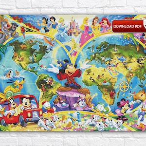 Cartoon World Cross Stitch Pattern / Mickey Mouse Planet Cross Stitch Pattern / Princess Printable PDF Pattern / Mickey Mouse Embroidery
