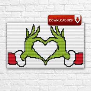 Padrão de ponto cruz do Grinch / Padrão de ponto cruz de Natal / Padrão de ponto cruz das mãos do Grinch / Download instantâneo de PDF para feriados de Ano Novo