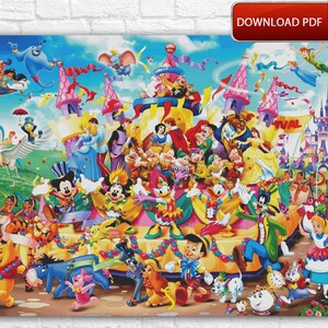 Cartoon Characters Cross Stitch Pattern / Large Cross Stitch Pattern / Mickey Mouse Cross Stitch Pattern / Princess Printable PDF Pattern