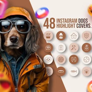 48 Hund Instagram Highlight-Cover | 48 Hunde Illustrationen auf 3 neutralen Hintergründen für Instagram Stories | Haustier Instagram Highlight Abdeckungen.