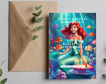 Mermaid Invitation Canva,Printable Mermaid Invite, Mermaid Invite, Mermaid Invitation, Mermaid Invites, Instant Download Mermaid Invitations