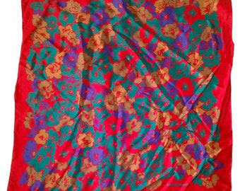 PIERRE BALMAIN PARIS Sciarpa avvolgente in seta quadrata floreale rosso blu oro 29 x 29 pollici