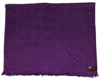 COACH USA monogramme XXL surdimensionné pourpre lavande violet Rare vintage tissu mélangé soie coton écharpe Wrap châle 84 x 26 pouces