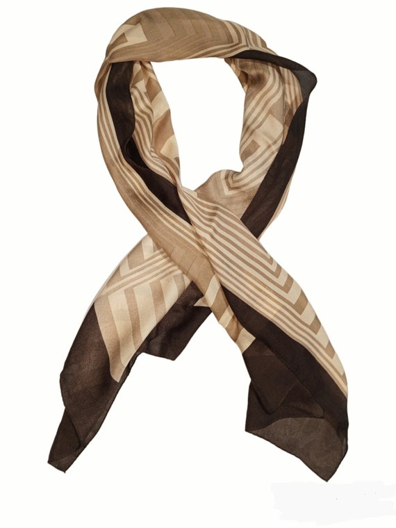 PRADA OVERSIZED Geometric Brown Beige Silk Scarf W