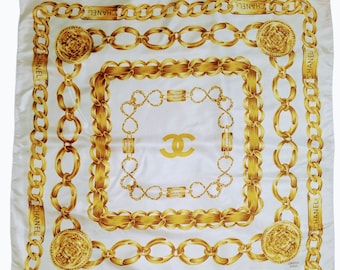 CC PARIS VINTAGE witgouden kettingen medaillons zijden sjaal 34x34