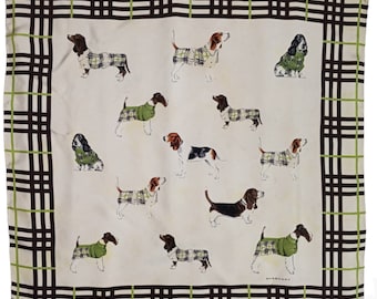 BURBERRY LONDON VINTAGE Nova Check Pattern Dogs Canine Poodle Hound Terrier Large Silk Scarf Shawl Wrap 34 x 34 inches 86 x 86 cm