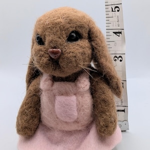 Needle Felted Bunny in Pink Pinafore Dress: Nursery Decor