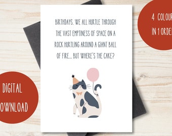 Grumpy Cat Birthday Card Bundle | Digital Download | Printable Funny Cat Card Set | 4 Color Options Included