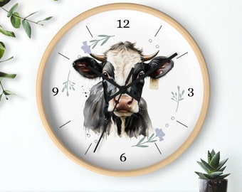 Horloge murale champêtre, animaux de la ferme, jolie vache, cadeau pour amateur de vache, horloge florale