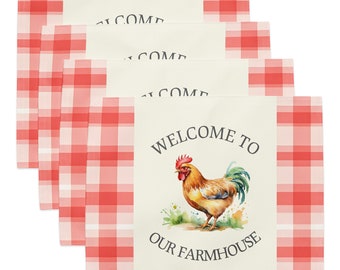 Placemat Set 4 Pieces, Country Rustic Farm Animals Dining Set, Kitchen Farm Set, Cow Duck Chicken Goat, Gift For Lover