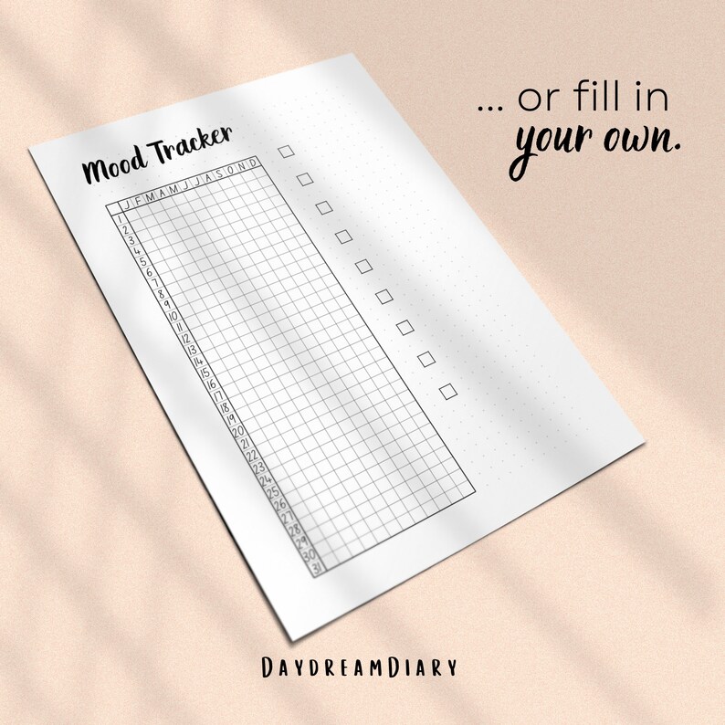 Mood Tracker Printable Journal Page A5 PDF, Premade Bullet Journal ...