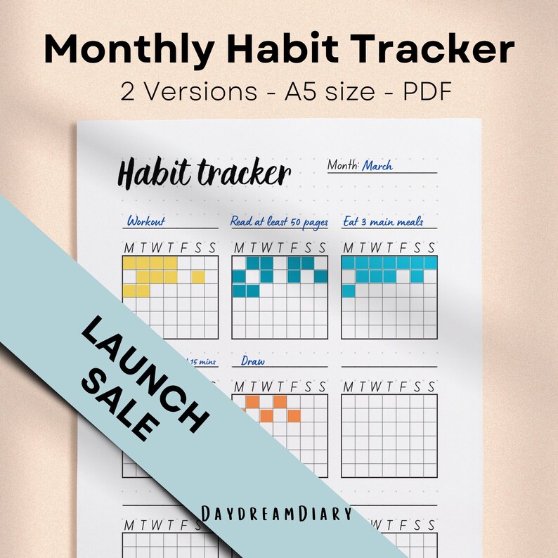 Monthly Habit Tracker Printable Journal Page A5 PDF, Premade Bullet ...