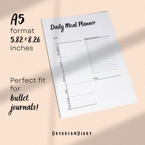 Daily Meal Planner Printable A5 PDF, Recipe Template, Grocery List ...