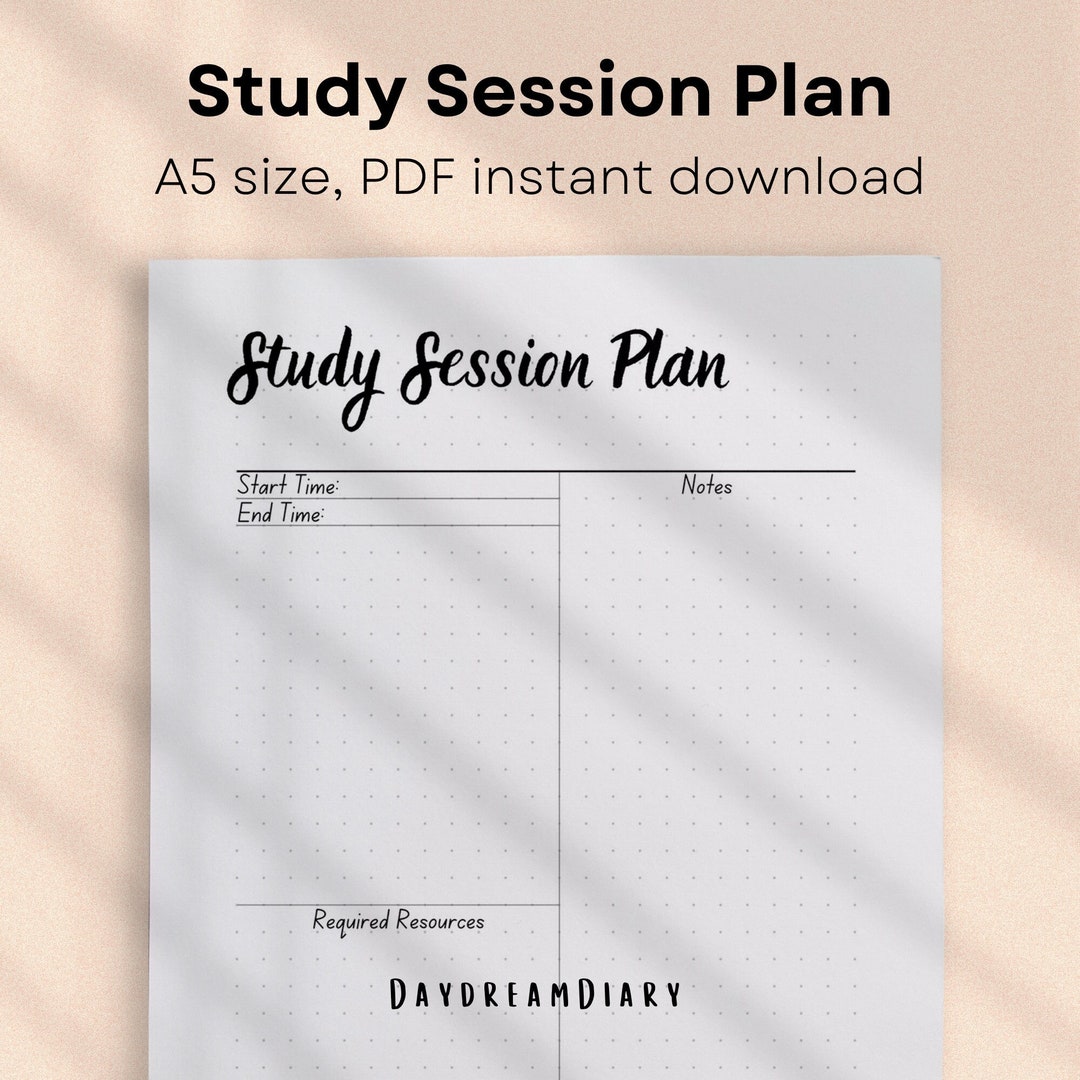 Study Session Planner Printable A5 PDF, Student / Academic Printable ...