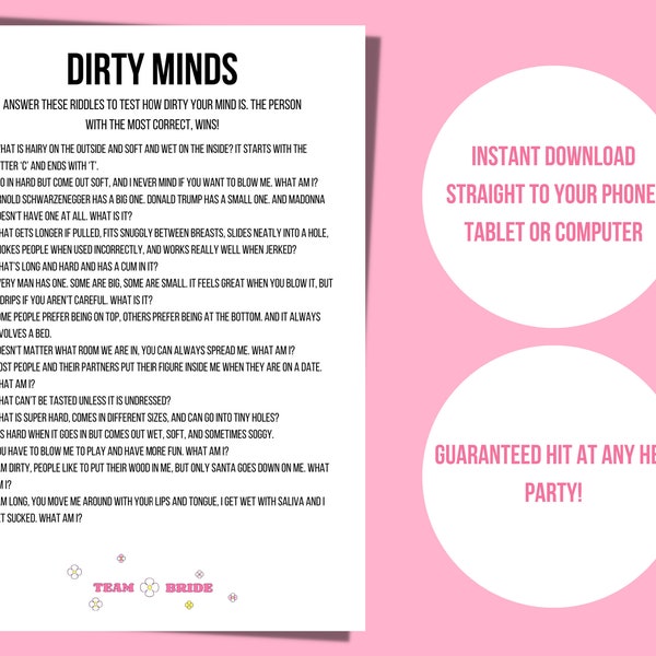 Dirty minds riddle hen party game | hen party games | rude games | rude hen party games | bride tribe | team bride