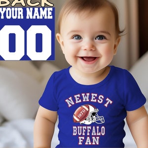 Newest fan Buffalo football bodysuit, Bill baby , gift for baby shower party, one piece bodysuit, custom name and number