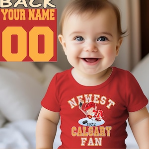 Newest fan Calgary hockey bodysuit, Flame baby , gift for baby shower party, one piece bodysuit, custom name and number