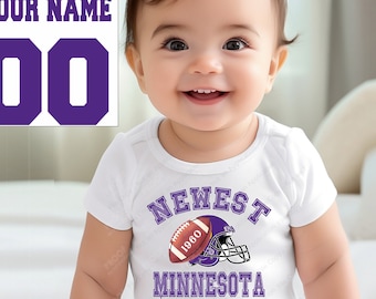 Nouveau body pour bébé de football du Minnesota, bébé Viking, cadeau pour une baby shower, body une pièce, nom et numéro personnalisés