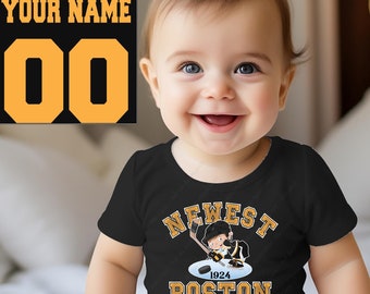 Newest fan Boston hockey bodysuit, Bruin baby , gift for baby shower party, one piece bodysuit, custom name and number