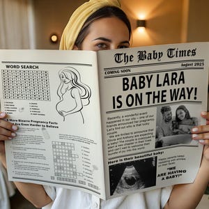 Baby announcement Newspaper printed, Pregnancy announcement Newspaper physical item, Baby shower program, personalized Baby announcement