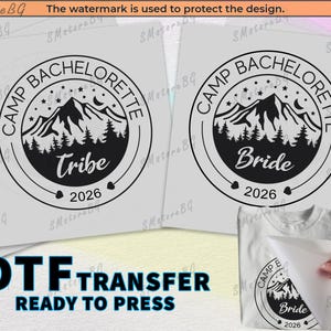 Möhippa-skjortor - Camp Bachelorette DTF Bride Shirt Set - Färdig att trycka på stryköverföring - Möhippa-presenter